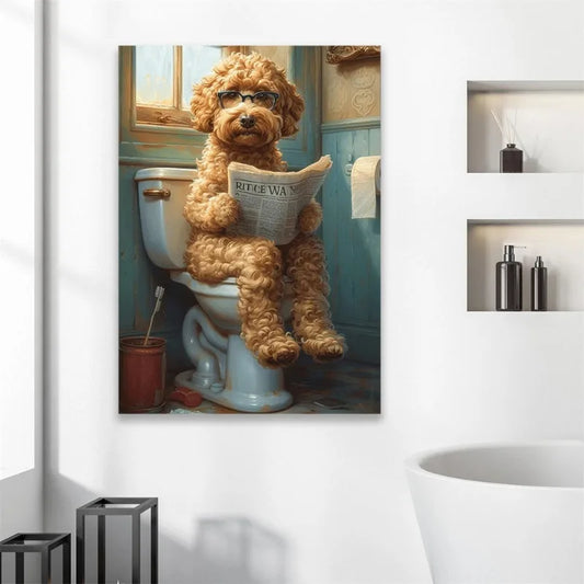 Goldendoodle Bathroom Canvas Paintings Modern Pet Themed Dog Lovers Toilet Poster Print Humorous Toilet Wall Art Restroom Decor
