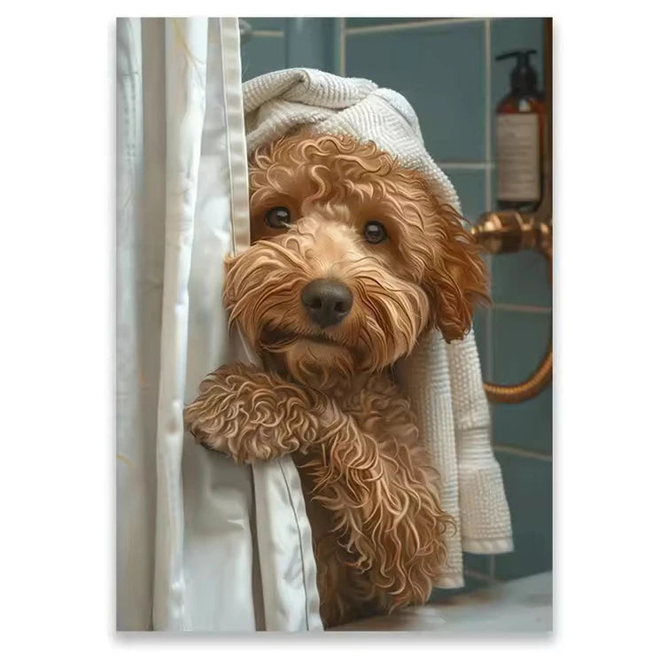 Goldendoodle Bathroom Canvas Paintings Modern Pet Themed Dog Lovers Toilet Poster Print Humorous Toilet Wall Art Restroom Decor