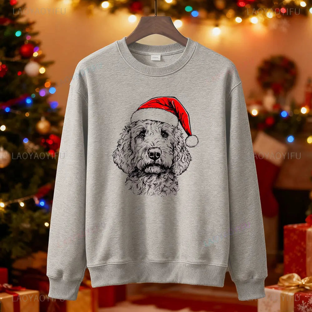 Goldendoodle Dog Christmas Pattern Sweatshirt Casual Fashion Comfortable Street Long Sleeve Design Autumn and Winter Matching
