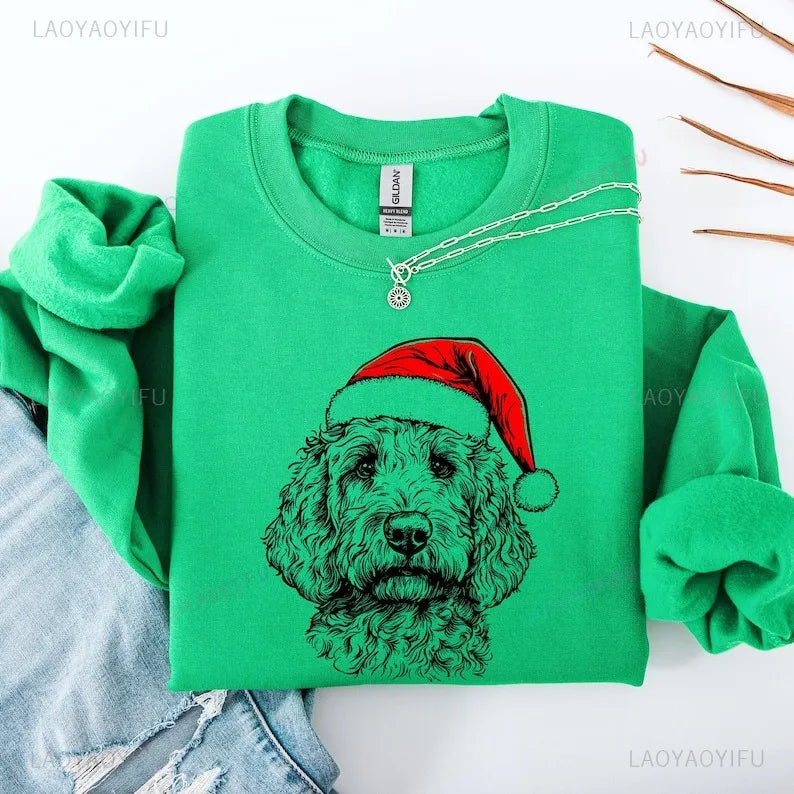 Goldendoodle Dog Christmas Pattern Sweatshirt Casual Fashion Comfortable Street Long Sleeve Design Autumn and Winter Matching
