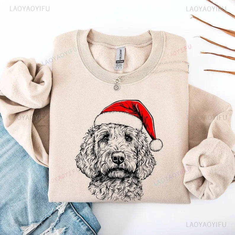 Goldendoodle Dog Christmas Pattern Sweatshirt Casual Fashion Comfortable Street Long Sleeve Design Autumn and Winter Matching