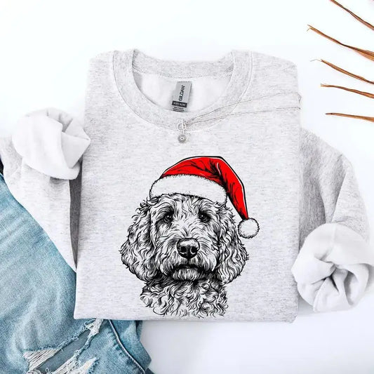 Goldendoodle Sweatshirt, Santa, Dog, Christmas, Dog Lover, Pet Sweatshirt, Crew Neck, Women's, Crewneck
