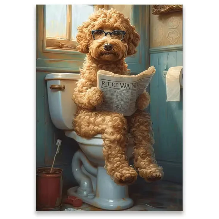 Goldendoodle Bathroom Canvas Paintings Modern Pet Themed Dog Lovers Toilet Poster Print Humorous Toilet Wall Art Restroom Decor