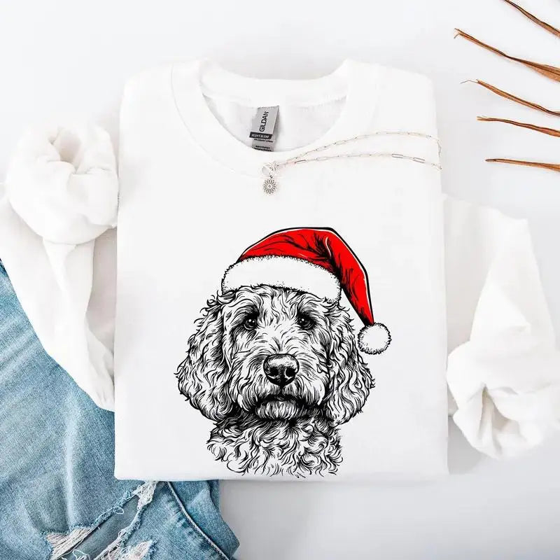 Goldendoodle Sweatshirt, Santa, Dog, Christmas, Dog Lover, Pet Sweatshirt, Crew Neck, Women's, Crewneck