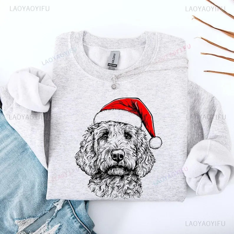 Goldendoodle Dog Christmas Pattern Sweatshirt Casual Fashion Comfortable Street Long Sleeve Design Autumn and Winter Matching
