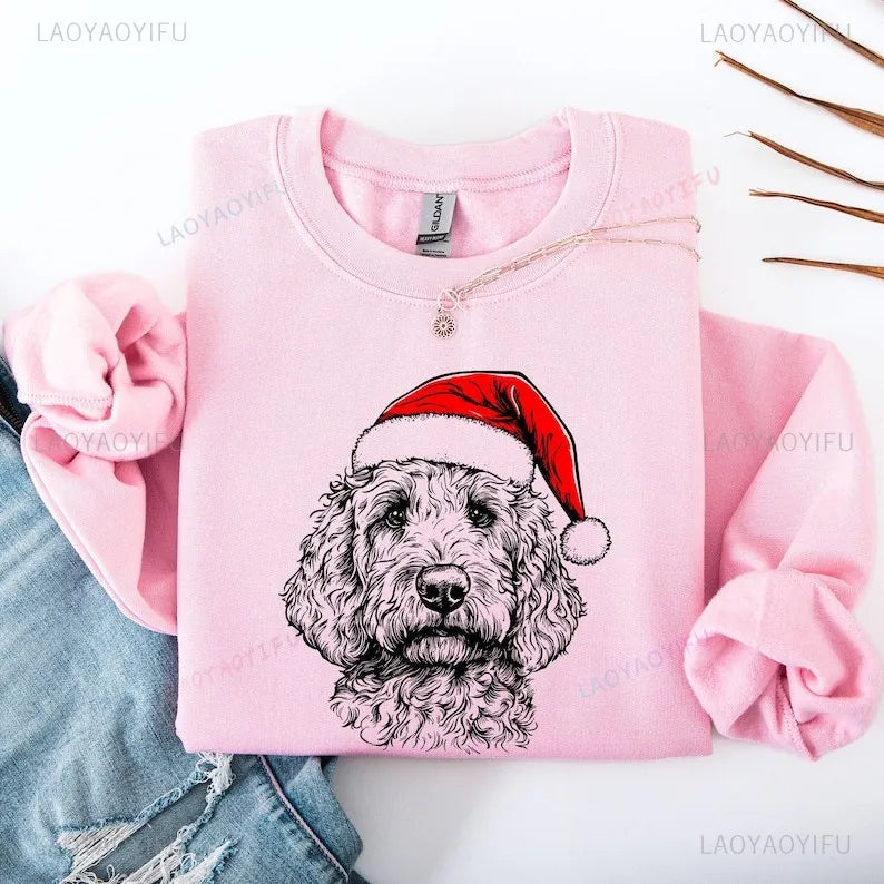 Goldendoodle Dog Christmas Pattern Sweatshirt Casual Fashion Comfortable Street Long Sleeve Design Autumn and Winter Matching