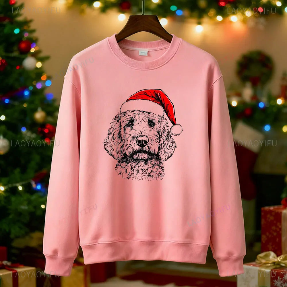 Goldendoodle Dog Christmas Pattern Sweatshirt Casual Fashion Comfortable Street Long Sleeve Design Autumn and Winter Matching