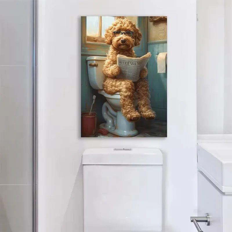 Goldendoodle Bathroom Canvas Paintings Modern Pet Themed Dog Lovers Toilet Poster Print Humorous Toilet Wall Art Restroom Decor