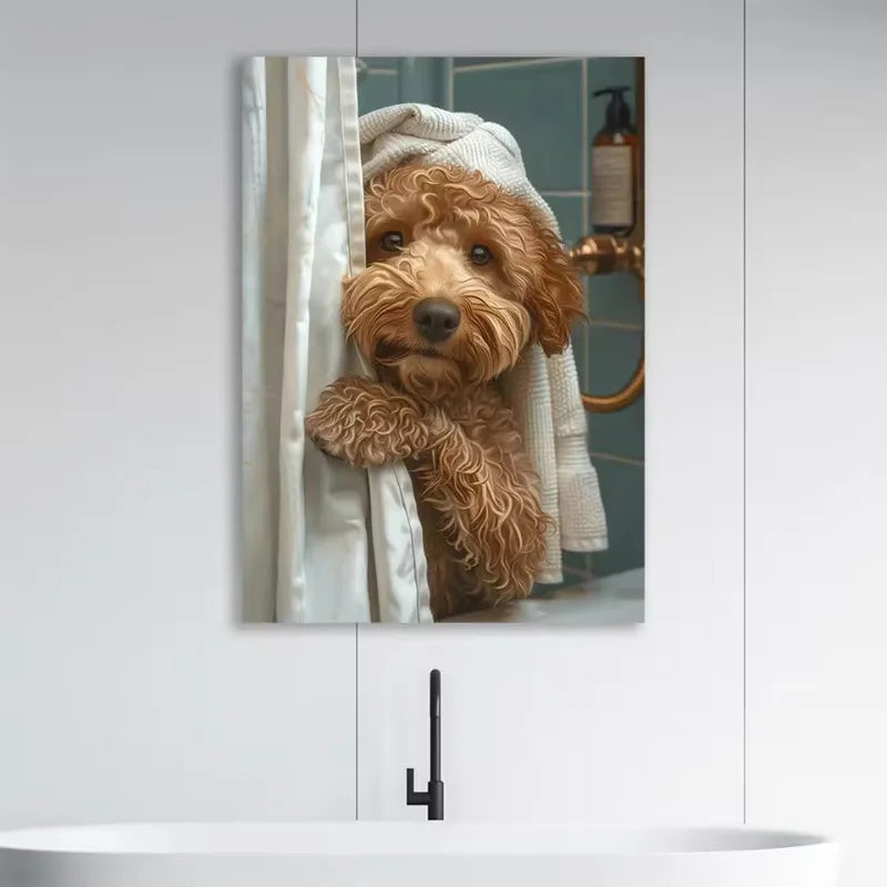 Goldendoodle Bathroom Canvas Paintings Modern Pet Themed Dog Lovers Toilet Poster Print Humorous Toilet Wall Art Restroom Decor